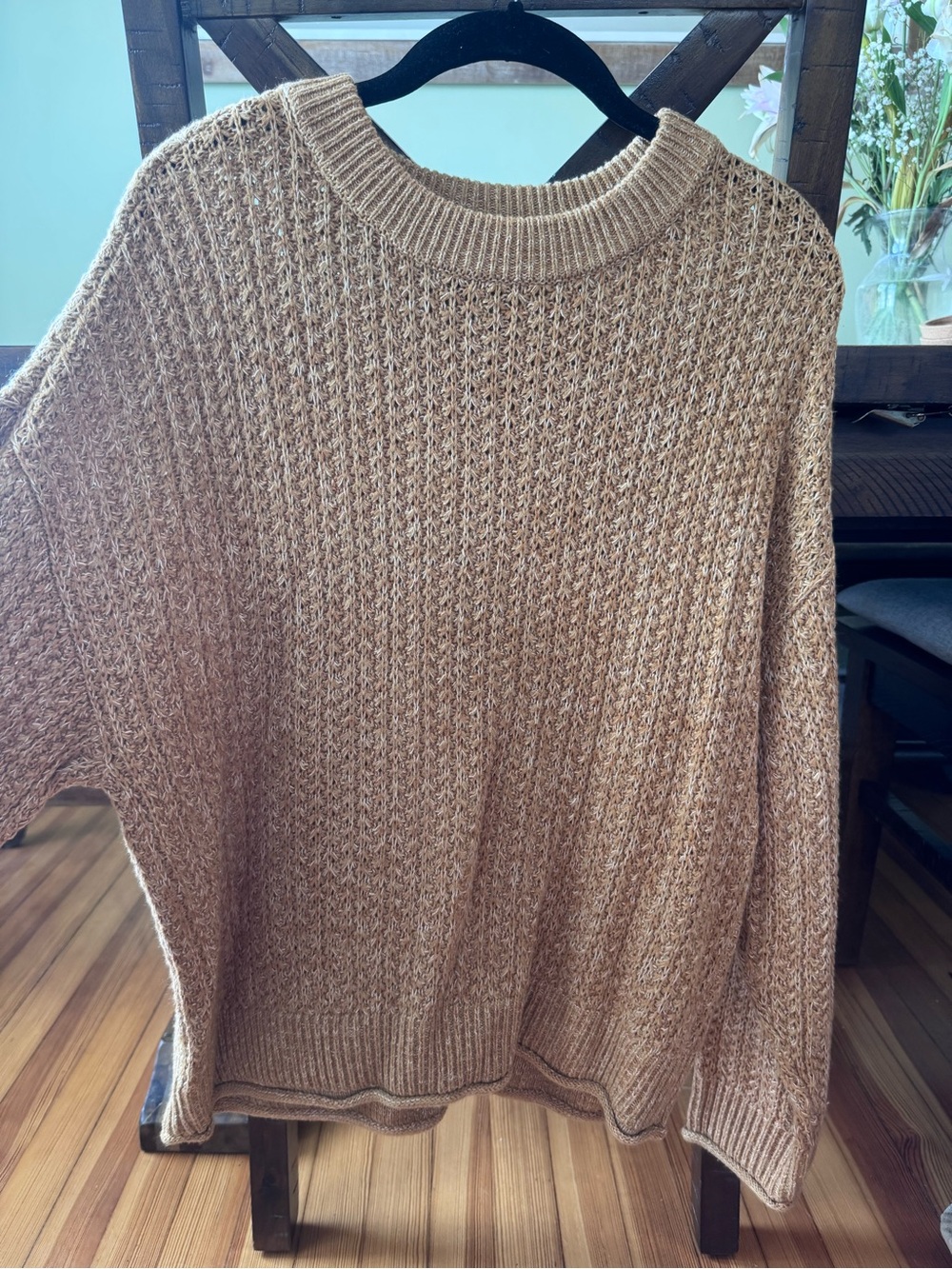 Universal Thread Open-Knit Crewneck Sweater in Camel Brown